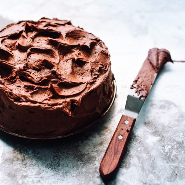 chocolate cake with palette knife